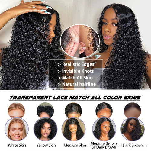 Transparent Swiss Lace Wigs Vendors, 100% Virgin Indian Human Hair wigs, Pre Plucked Glueless Curly Hair HD Lace Front Wig